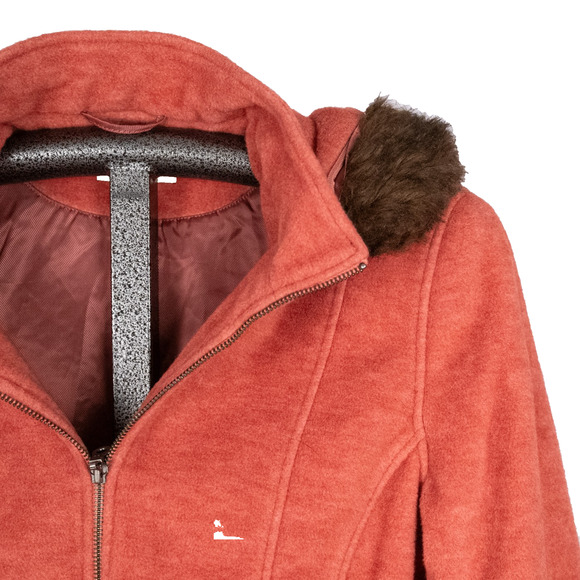 LL Bean Women's Wool Blend Hooded Coat Jacket LARGE Salmon Peach Apricot - Picture 3 of 8